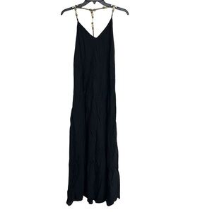 New Cia Maritima Black Beaded Halter‎ Neck Maxi Dress